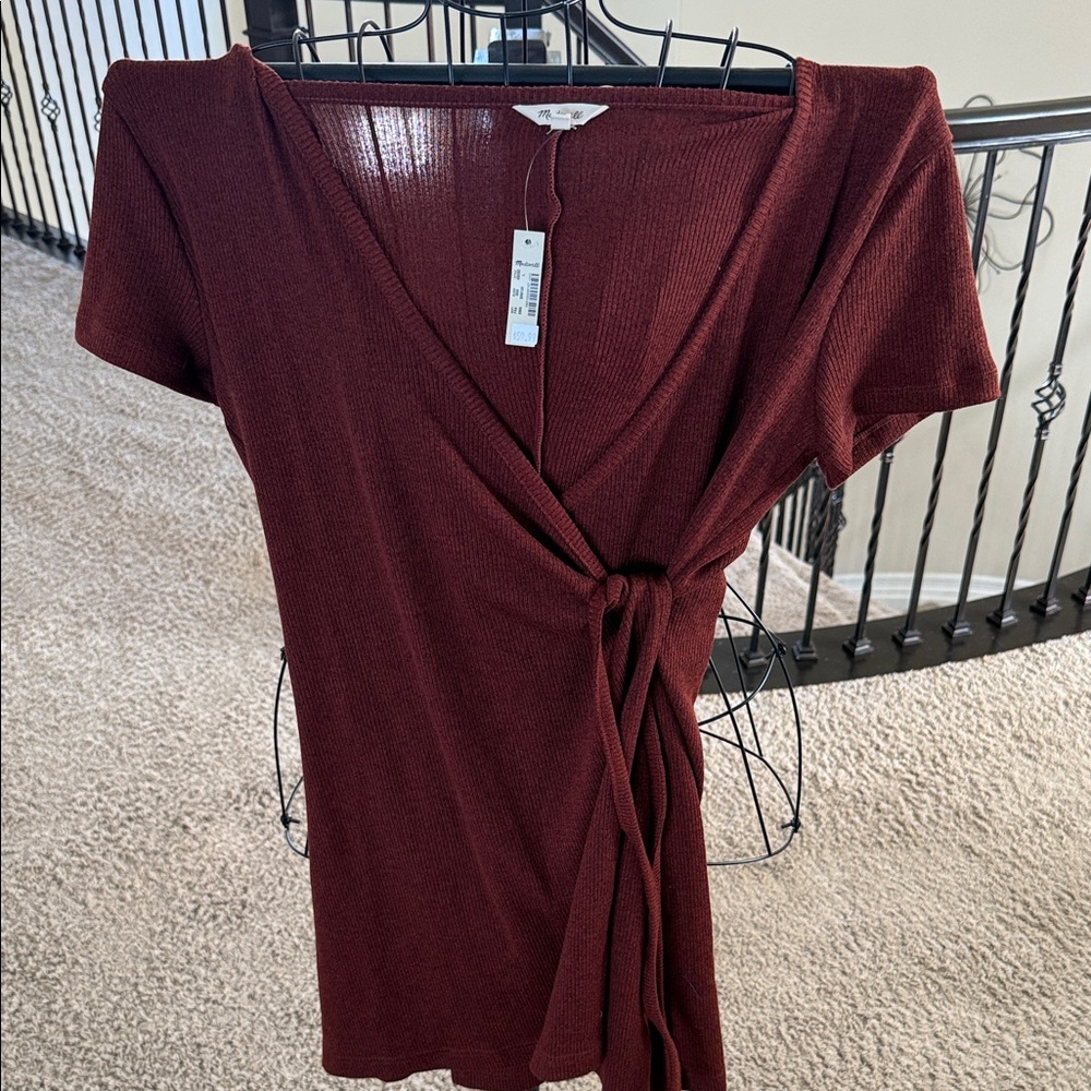 Madewell Deep Red Fall ribbed sweater Wrap dress size large nwt